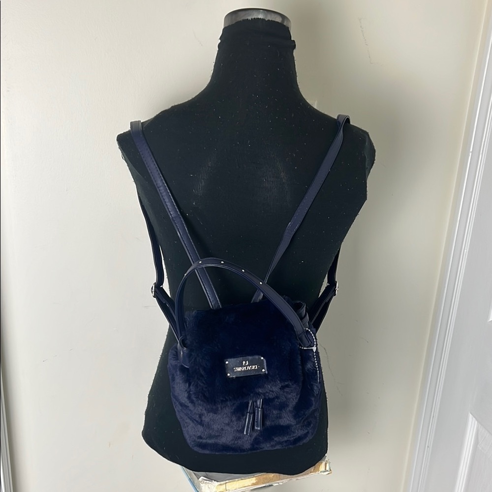 Swarovski Faux Fur City Dress Flap Drawstring Mini Backpack Compact and Chic